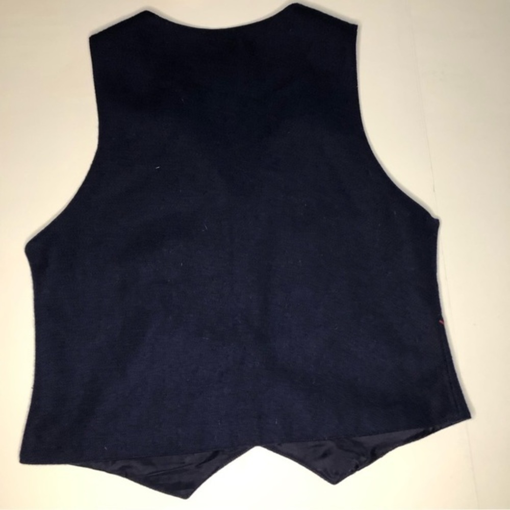 Vintage Cotton Ginny Wool Vest Embroidered Size S Navy Blue Floral - Picture 2 of 12
